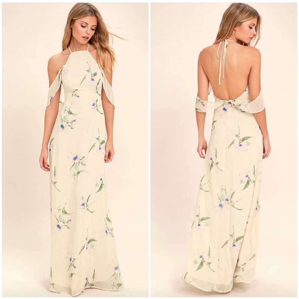 Lulu's Cream Floral Maxi Dress